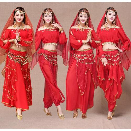 2021 New 4pcs/set Oriental Belly Dance Suits for Women Adult Stage Performance Indian Dancing Costumes Sequin Clothes Set