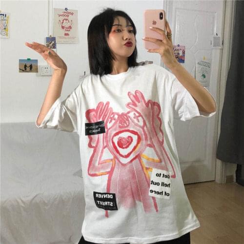 2020 spring and summer new cotton short-sleeved T-shirt female loose Korean version of Harajuku hip-hop cartoon student clothes
