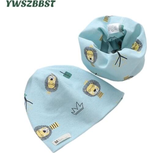 New Spring Autumn Kids Scarf Hat Sets Car Lion Dinosaur Baby Head Cover Warm Neck Scarf Kids Beanies Sets Winter Children Hats