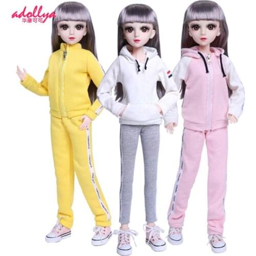 Adollya 1/3 BJD Doll Clothes Full Set Casual Wear Cloth Sportswear White Yellow Pink Toy For Girls Clothes For Dolls Accessories
