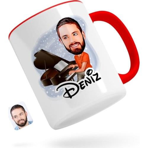 Personalized Men 'S Piyanist Caricature Of Red Mug Cup