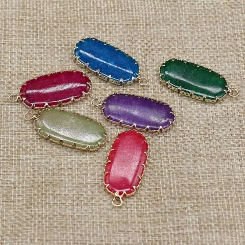 Natural Gem Pendants Golden-Plated Flat Crystal Necklace Pendant for Trendy Jewelry Making DIY Necklace Earring Accessories