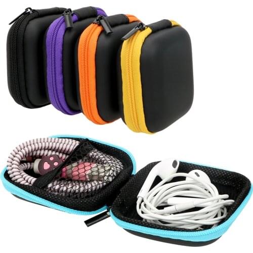 Portable Earbuds Pouch Box Earphone Storage Bag Mini Zipper Hard Headphone Case Headset Cover Protector USB Cable Organizer
