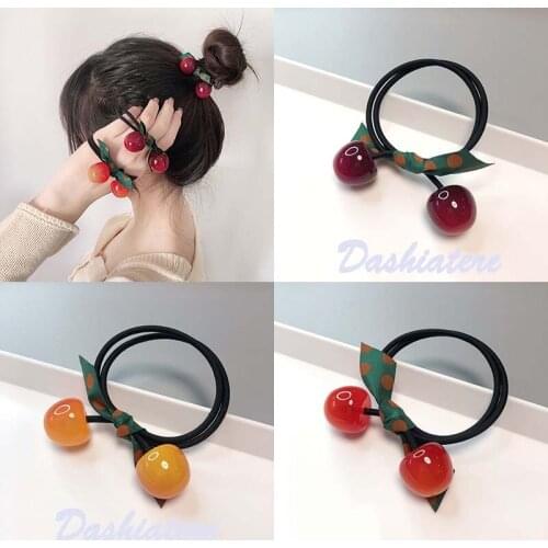 Cute Cherry Hair Bands Scrunchie Fruit Headbands for Thick Hair Tie Women Head Accessories Ponytail Holder Stretchy Elastic Band