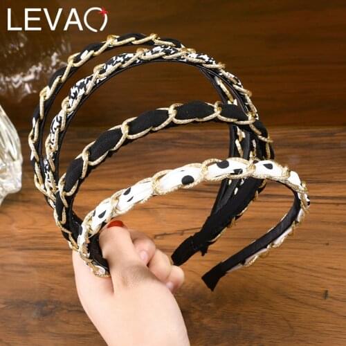Levao Gold Chain Headband For Women Dot Print Hairband Hoop Bezel Headwear Ladies Hair Accessories Hair Bands