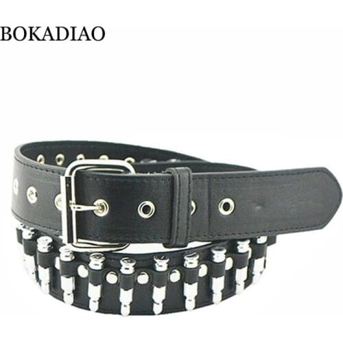 BOKADIAO Men leather belt Punk Bullets Rivet fashion Motorcycle Belts for Women luxury jeans waistband female strap high quality