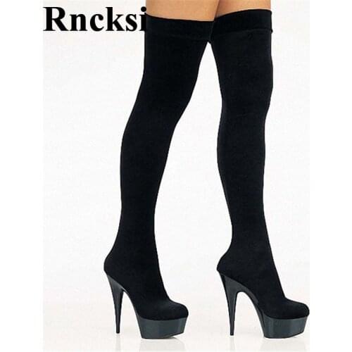 Rncksi Women Sexy Close Toe 15cm High Heels Night Club Party Over The Knee Boots Pole Dancing Girl Shoes Boots