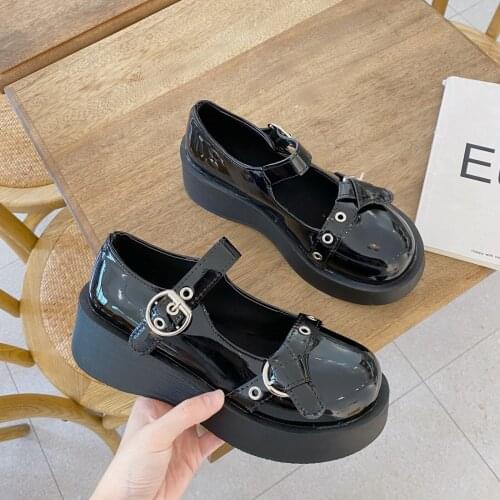 Girl Leather Shoes Lolita Shoes Fashion Buckle Mary Janes Shoes Women Platform Shoes Patent Leather Woman Casual Flats