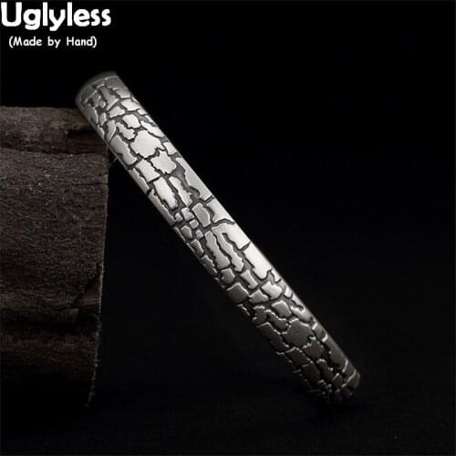 Uglyless Thai Silver Cool Crack Bangles for Women Solid 99.9% Full Silver Open Bangles Adjustable Heart Sutra Bracelets Jewelry