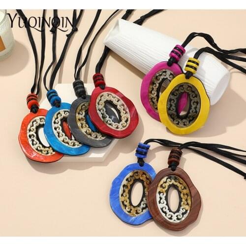 Vintage Geometric Big Pendant Necklaces For Women 2021 Bohemian Fashion Jewelry Rope Long Necklace for Girls Wholesale Packs