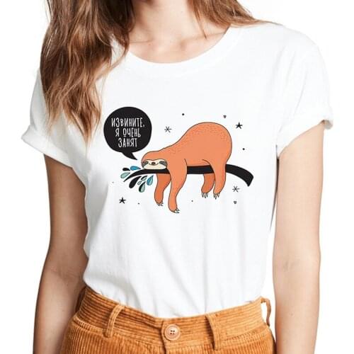 Im Tired I Want To Sleep Cartoon Sloth Print T Shirt Summer Casual Short Sleeve O-Neck T-shirt Cute Style Harajuku T Shirt Women