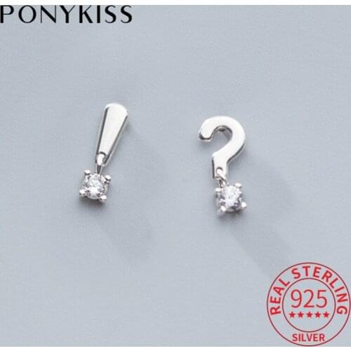 PONYKISS 100% 925 Sterling Silver Symbol Zircon Dangle Drop Earrings Prevent Allergy Delicate Jewelry Party Fashion Accessories