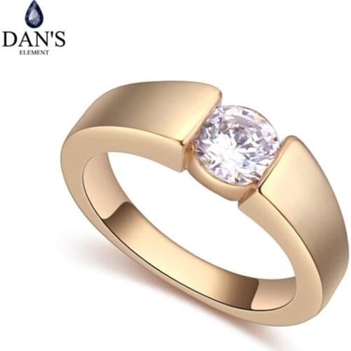 DANS Element Brand Real AAA Zirconia Micro Inlays Rose Gold Color Round Ring Party For Women Valentine Gift 120836