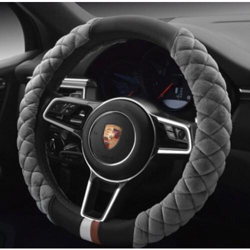 Winter Car Steering Wheel Cover Soft Short Plush Simple And Fashionable Medium Size 38cm Unisex Multicolor Optional Car Interior