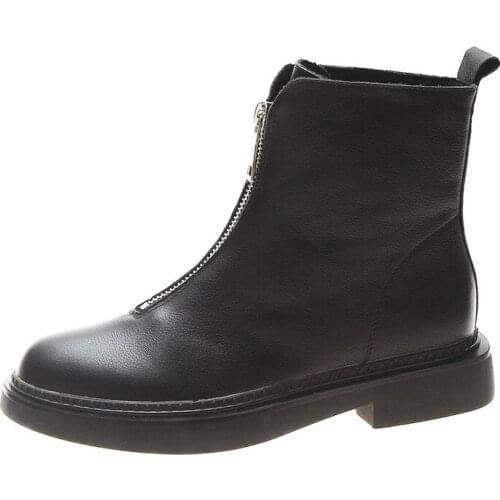 Winter Genuine Leather Front Zipper Womens Boots Platform Warm Short Boots New Round Head Fashion Comfortable Casual Work Boots