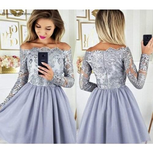 2019 Lavender Arabic Homecoming Dress A Line Long Sleeves Lace Juniors Sweet 15 Graduation Cocktail Party Gowns Plus Size