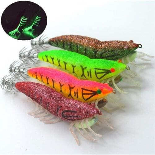 3.5 Luminous Fishing lure Fluorescent shrimp Double umbrella Squid hook Feeder Jig Cuttlefish fish Realistic bait peche leurre