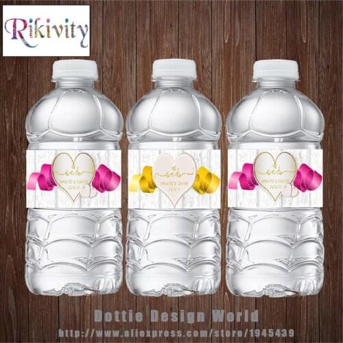 20 Pcs/lot Heart Ribbon Wedding Water Bottle Wine Labels Waterproof Candy Bar Wrapper Birthday Valentines Decoration Supplier