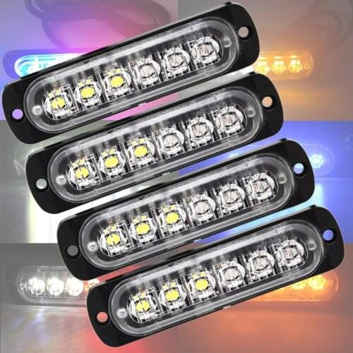 4PCS 12V Led Strobe Emergency Warning Light Amber Red Blue Police Flashing Lightbar Ultra-thin Grille Side Strobe Marker Lights