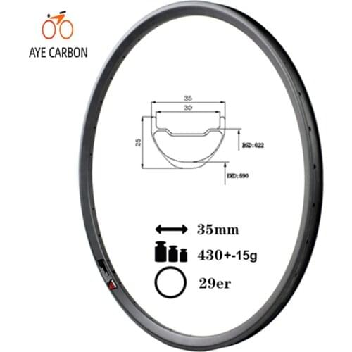 T700 tubeless ready and hookless 29er carbon MTB rims 35mm wide 25mm depth 29 inch carbon mountain bike rims for XC and AM