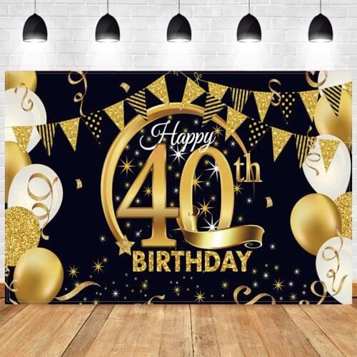 Black Gold 40th Backdrop Lady Women Happy Birthday Party Men Balloon Photography Background Photo Backdrop Decoration Banner