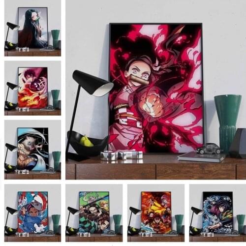 Home Decoration Hd Prints Painting Demon Slayer Pictures Wall Art Modular Canvas Poster Anime No Framework Bedside Background