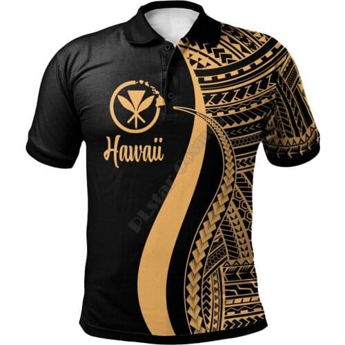 Hawaii Polo Shirt Gold Polynesian Tentacle Tribal Pattern 3D Printed Polo Shirt Men Women Short Sleeve Summer T-shirt