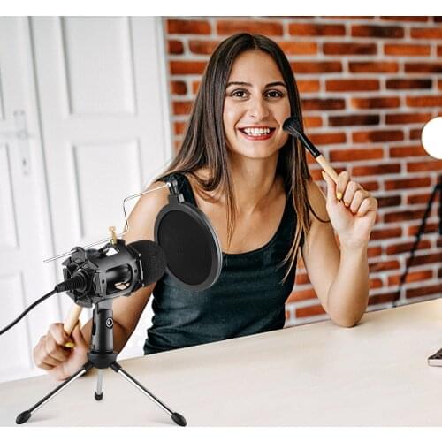 Video Microphone Kit with Mini Microphone Tripod Shock Mount Pop Filter Windshield Adapter Cable 3.5mm Plug