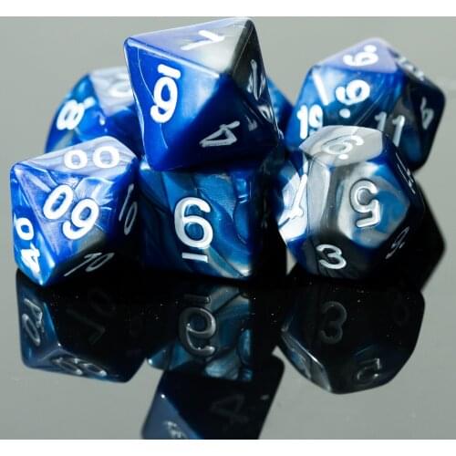 Poludie 7Pcs/Set Blue/Silver DND Dice Set D4 D6 D8 D10 D% D12 D20 Polyhedral Dice for Role Playing Board Game D&D RPG MTG Dice