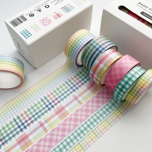 6Pcs/Set Simple Grid Washi Tape Japanese Paper DIY Planner Color Masking Tape Adhesive Tapes Sticker Decorative Stationery Tape
