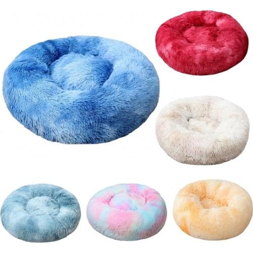 Round Plush Dog Cat Thickened Warm Soft Pet Cotton Cushion Nest Bed Mat Pad Kennel Semicircle Tree Hole-shaped Cute Little Nest