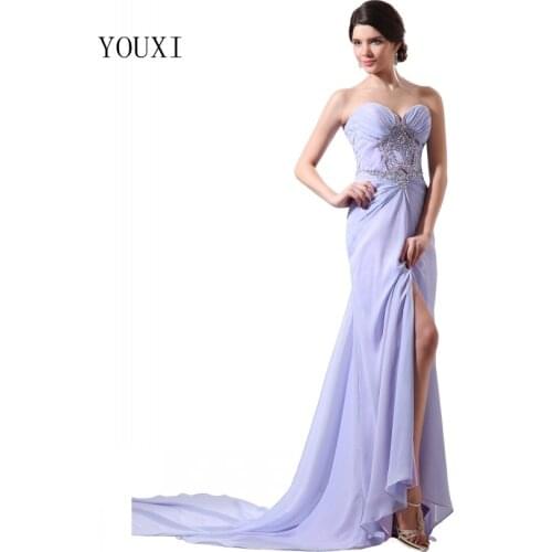 Fashion Lavender Prom Dress 2019 Crystal Beading Sequins Chifon High Quality Evening Gowns New Arrivals