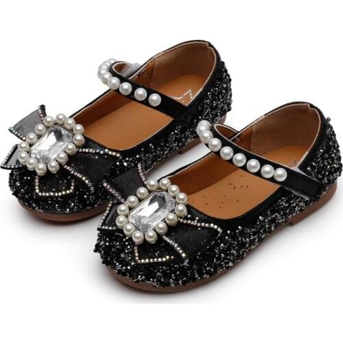 Fashion Beaded Bow Toddler Girl Elegant Dress Party Leather Shoes For Children Spring Kids Flat Shoes 1 2 3 4 5 6 7 8 9 10 Years