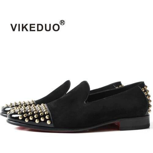 2021 Flat Shoes Hot Vikeduo Handmade Black Suede 100% Genuine Leather Fashion Casual Dress Party Original Design Mens Loafer