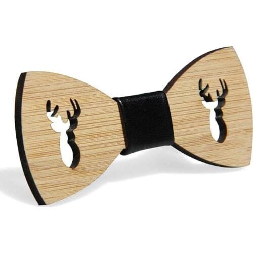 Men Boys Hollow Bat Deer Wings Handmade Bamboo Wooden Bow Tie Faux Leather Knot Center Adjustable Business Wedding Party Necktie