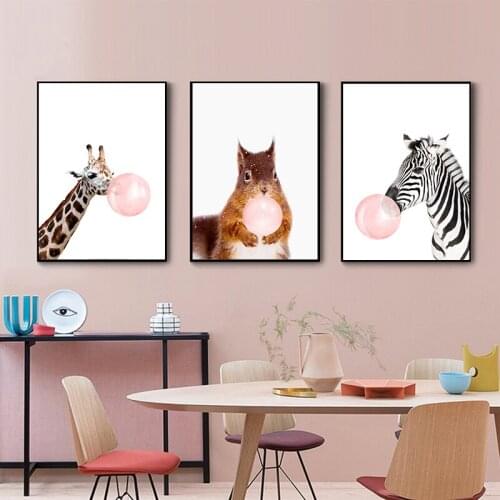 Bubble Chewing Gum Giraffe Zebra Animal Poster Canvas Art Painting Modern Nursery Wall Picture Nordic Style Kid Bedroom Decor