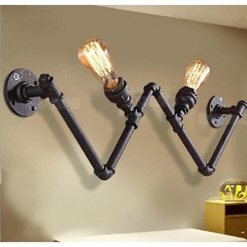 New Fashion Wroguht Iron Water Pipe Wall Lamp Vintage Aisle Lights Loft Iron Wall Lamps Edison Incandescent Coffee Light Bulb