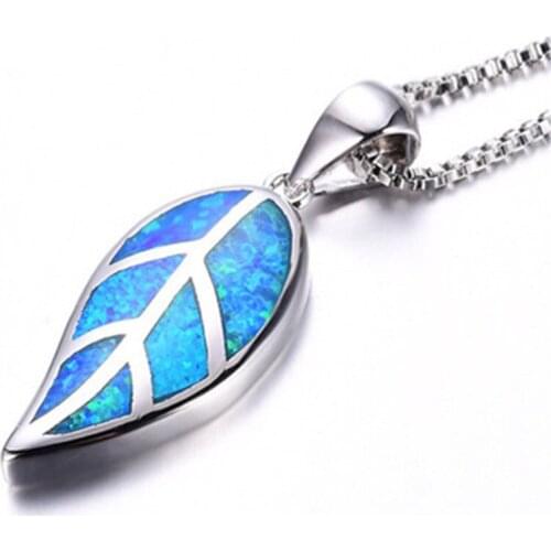 CHENGEN New Blue Opal Leaves Personality pendant Glamour girl Lucky Friendly Lovely gift