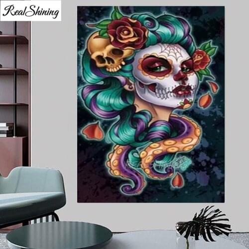 Octopus skull Abstract woman Full 5D Diy Daimond Painting 3D Diamond Painting Rhinestone picture Mosaic Diamant Embroidery F235