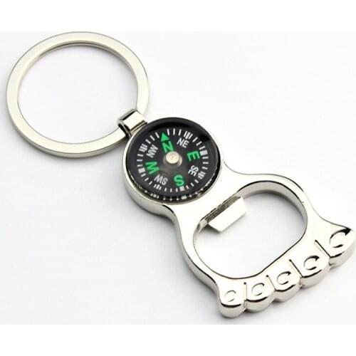 200pcs Foot Shape Beer opener Key ring Multi-function Hiking Metal Mini Compass Bottle Opener Keychain Gift WA2070