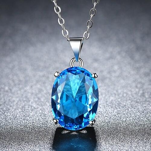 Oval Pendant Necklace for Women Clavicle Chain Personality Blue Crystal Charms Necklace Jewelry Gifts