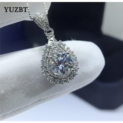 Women 18K White Gold Plated Excellent Cut 1 Carat Gemstone Diamond Test Past D Color Moissanite Water Drop Pendant Necklace Gift