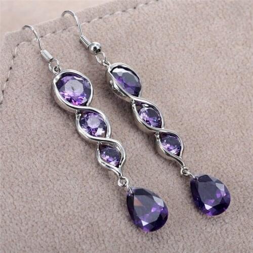 Luxury Purple Zircon The Round Shape Charm Earrings for Women Design Wedding Fashion Jewelry Dangle Earrings