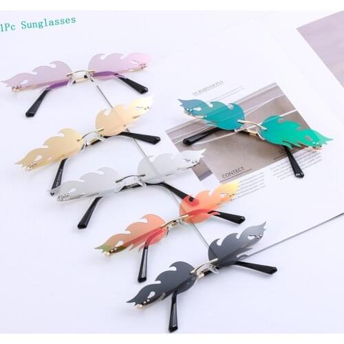 2021 Fashion Fire Flame Sunglasses Wave Rimless Narrow Retro UV 400 Streetwear Vintage Eye glasses Cycling Outdoor Accessory