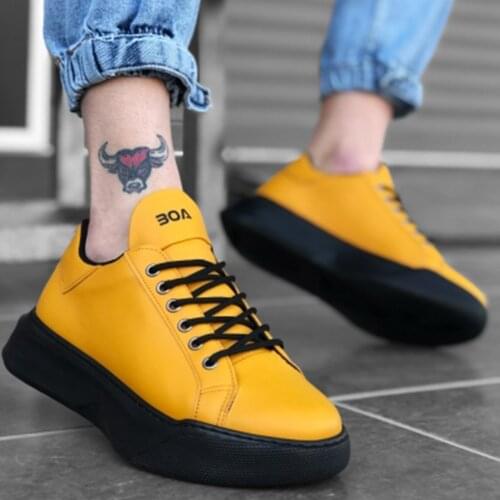 BA0161 Laced High Base Yellow Sport Shoes Casual Clothing Aesthetic Design Türkiye'de Carefully Produced Sports And Daily Put On
