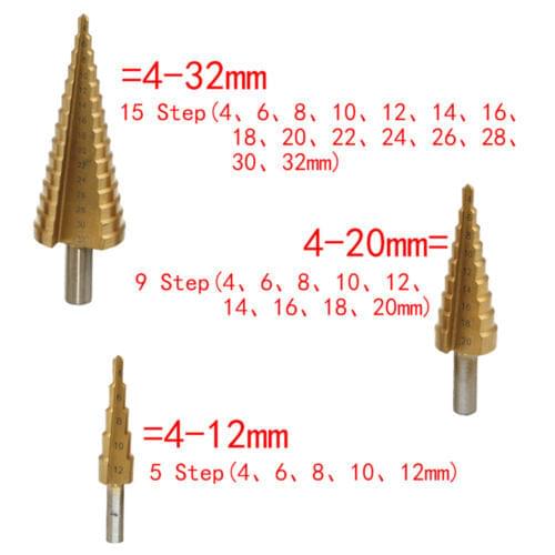 Fixmee 4-12mm 4-20mm 4-32mm HSS 4241 Steel Large Step Cone Titanium Coated Metal Drill Bit Cut Tool Set Hole Cutter Wholesale