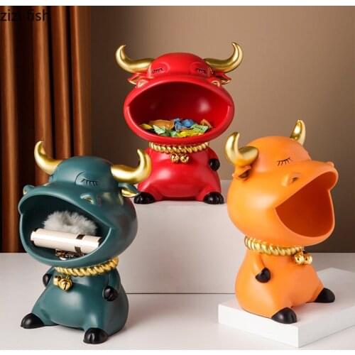 Resin Animal Ornaments Cow Statuette Decorative Crafts Key Storage Box Figurines Home Decoration Accessories Statue Furnishings
