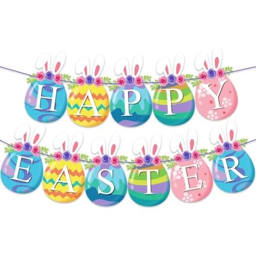 Easter Theme Party Decor Happy Easter Egg Rabbit Banner Easter Party Decoration Supplies