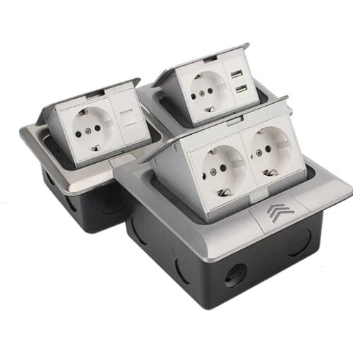 Universal USB RJ45 Internet Outlet 2 Way Power Outlet Pop-Up Floor Socket Europe Standard Socket Aluminum Alloy Box 250V 16A