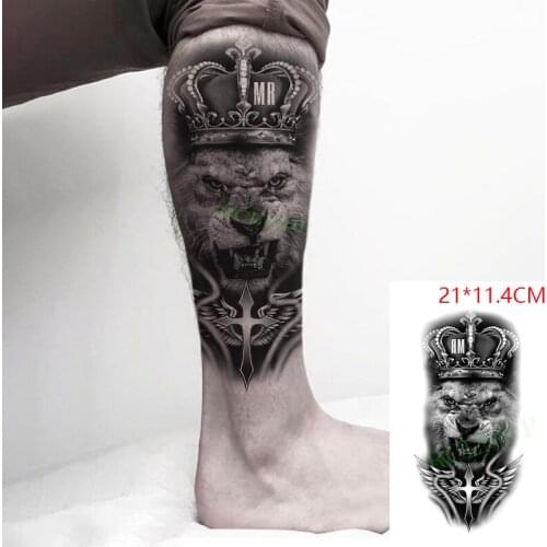 Waterproof Temporary Tattoo Stickers Lion King Crown Cross Animal Head Fake Tatto Flash Tatoo Body Art for Women Men